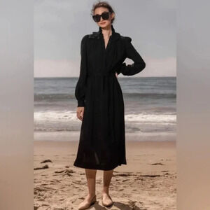 Heidi Merrick Collection Wightman Kaftan Black Long Sleeve Midi Dress Size Large